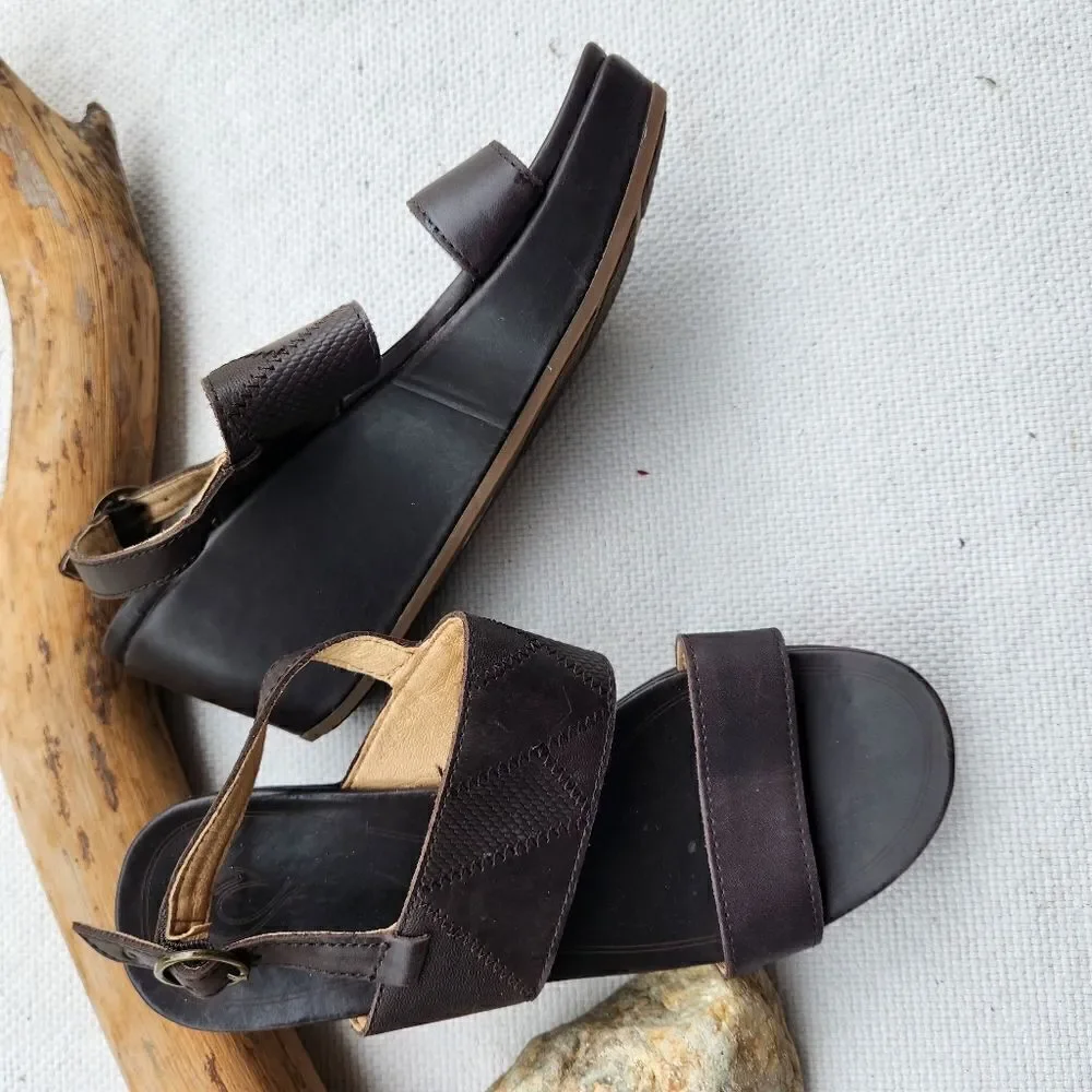 Olukai keha dark brown wedge platform sandals
